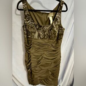 Vintage Alex Evenings Black Dress with Silver Paisley Pattern. Size 16